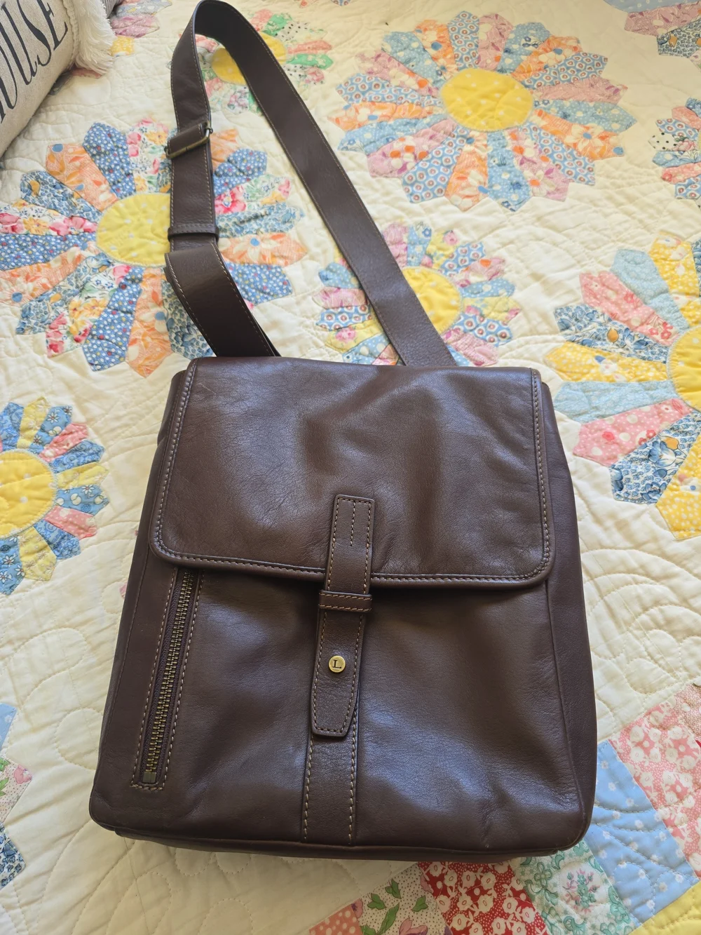 Levenger Brown Leather Messenger Crossbody Satchel 12